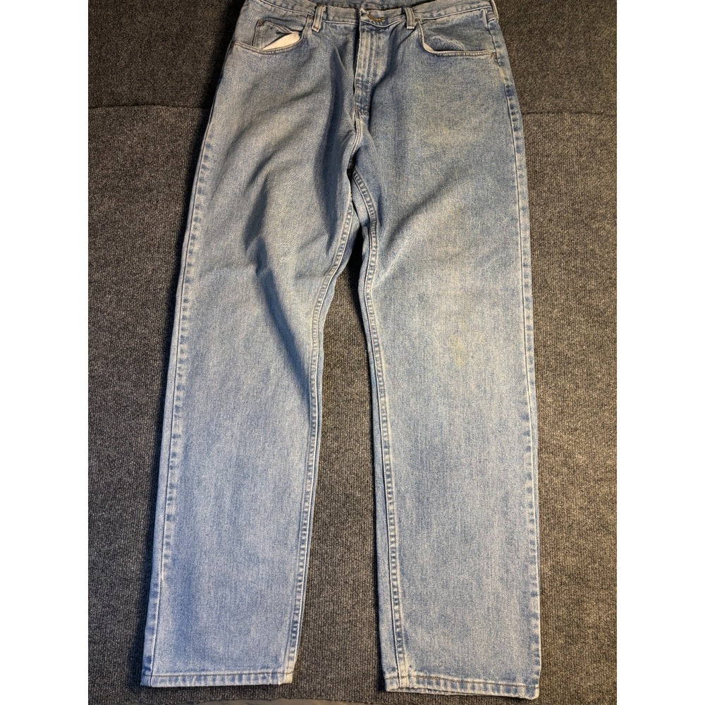Wrangler Straight Jeans Mens 36x34 Blue Denim Low Waist High Rise Medium Wash - Picture 3 of 10